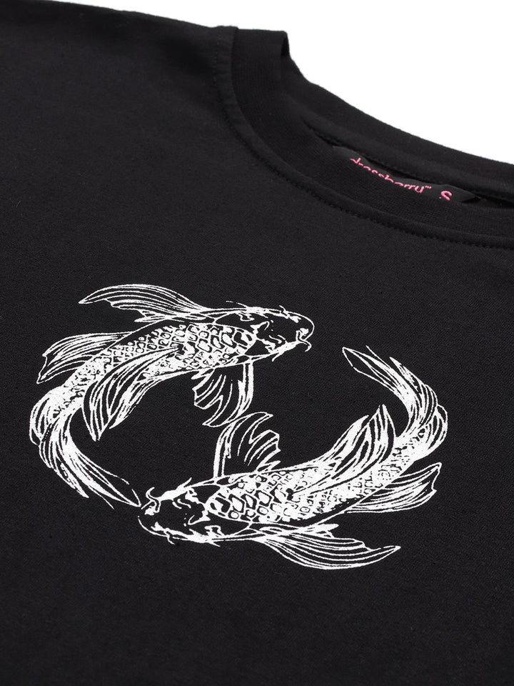 DressBerry Women Printed Drop-Shoulder Sleeves Pure Cotton T-shirt