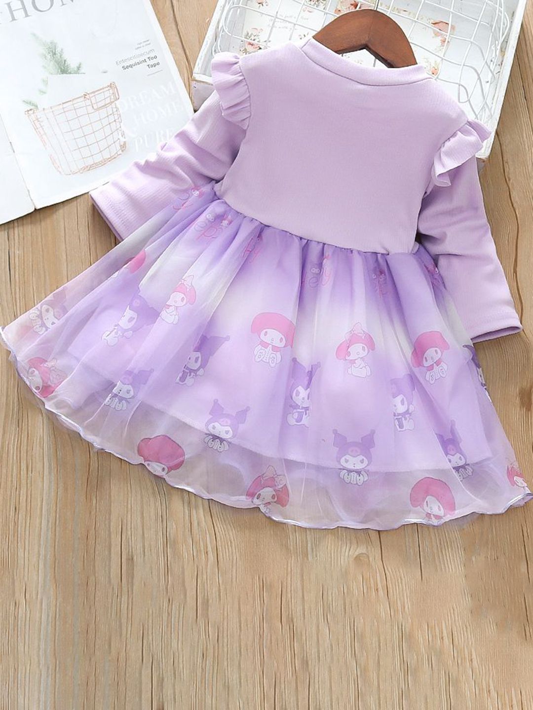 YK Girls Graphic Printed Ruffles Cotton Fit & Flare Dress