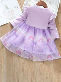 YK Girls Graphic Printed Ruffles Cotton Fit & Flare Dress