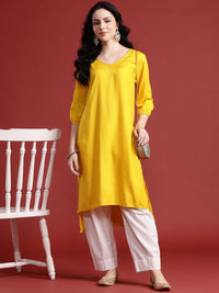 Anouk V-Neck Solid High-Low Kurta