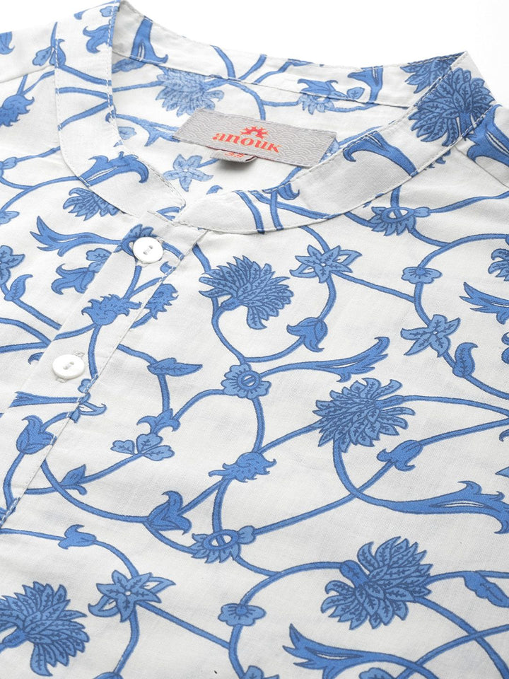 Anouk Men Floral Printed Mandarin Collar Pure Cotton Kurta