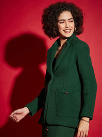 SASSAFRAS Green Self Design Notched Lapel Collar Pure Cotton Single-Breasted Blazer