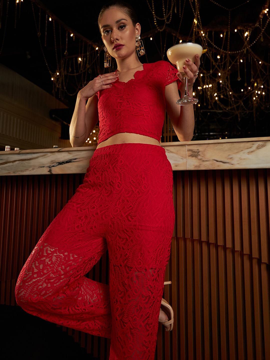 Athena Women Self-Design Top & Trouser Co-Ord Set