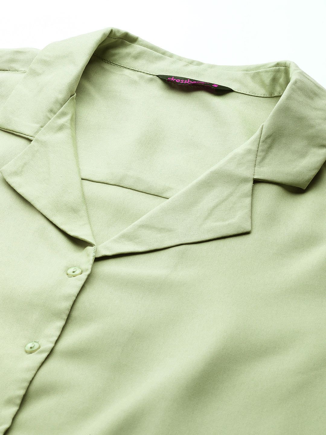 DressBerry Women Green Solid Casual Crop Shirt