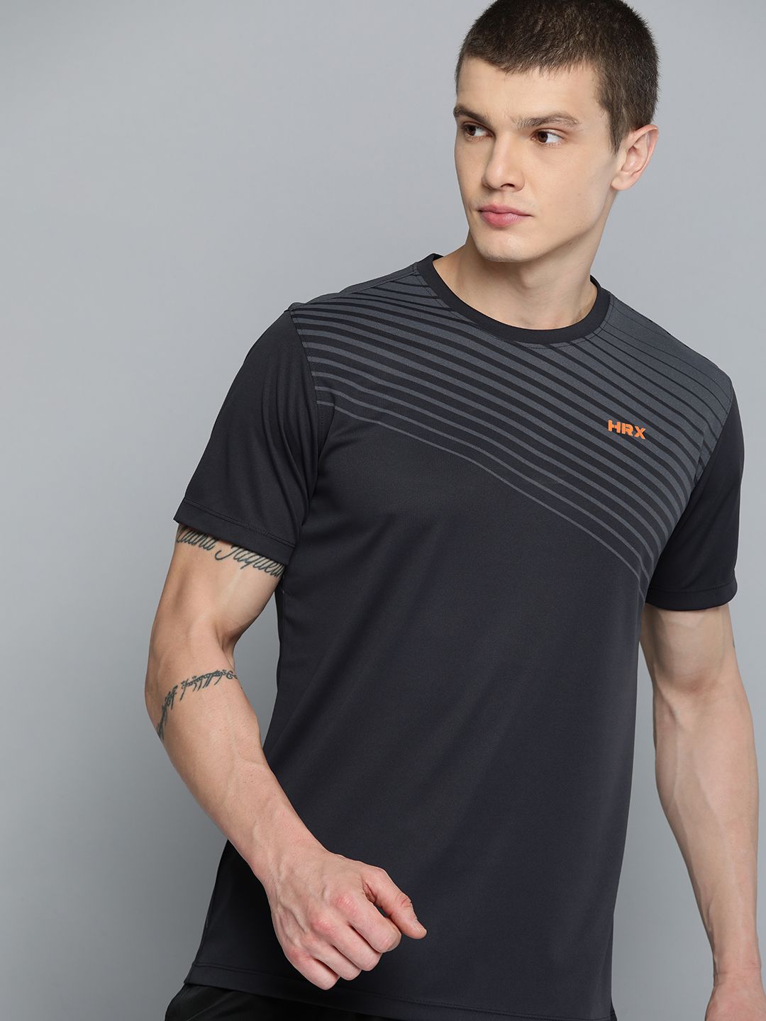 HRX by Hrithik Roshan Striped Rapid-Dry Training T-shirt