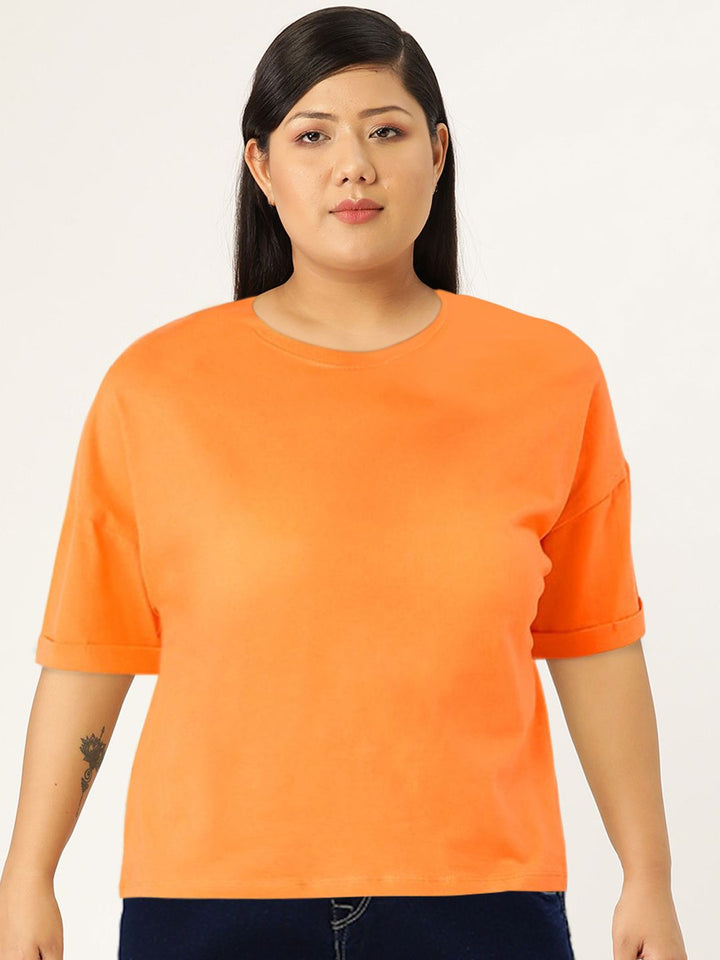 DressBerry Women Orange Extended Sleeved Cotton T-shirt