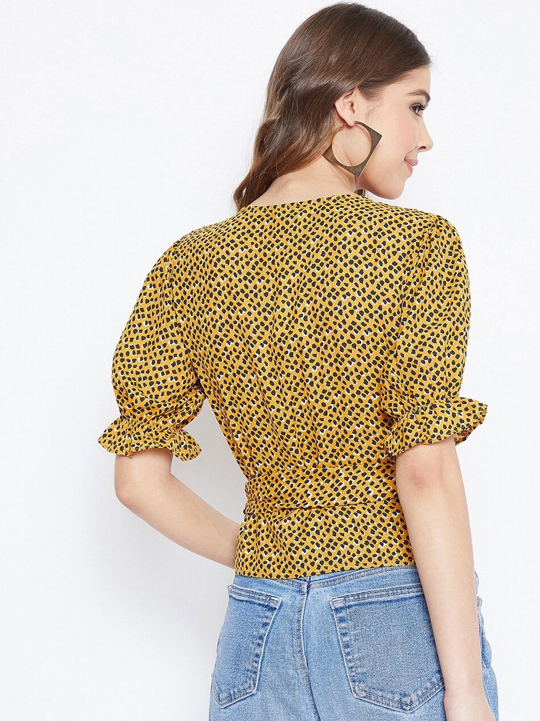 Berrylush Women Yellow Printed Wrap Top