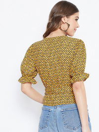 Berrylush Women Yellow Printed Wrap Top