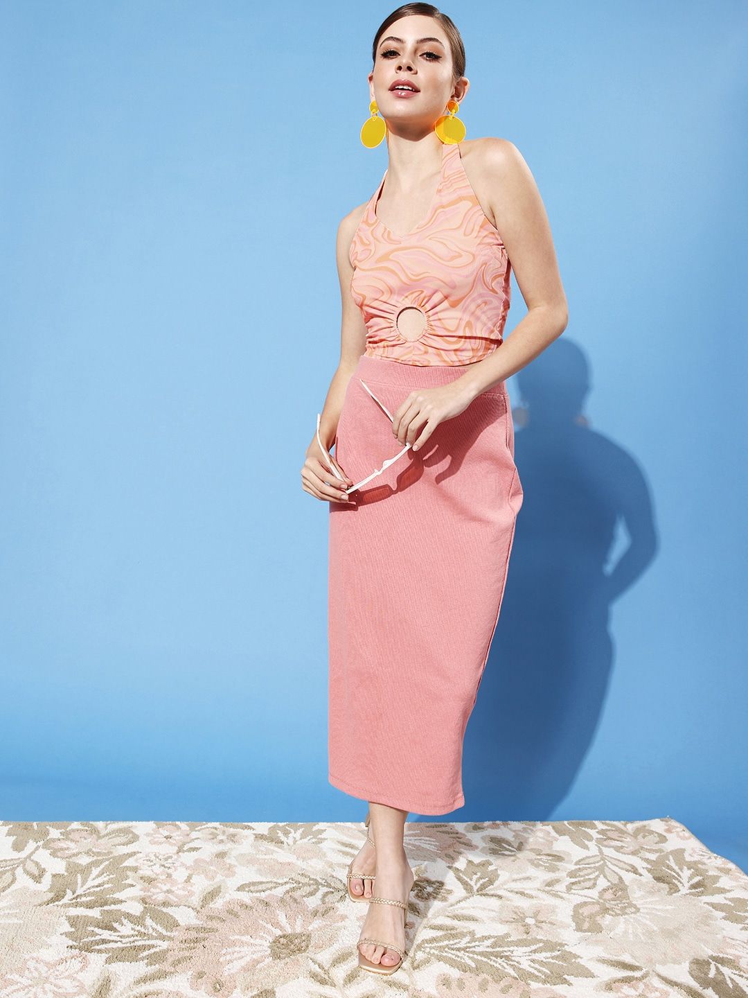 Athena Peach Abstract Twist & Knot Top