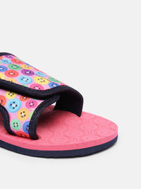 YK Girls Pink Printed Sliders