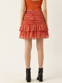 Antheaa Abstract Print Gathered & Pleated Flared Mini Skirt