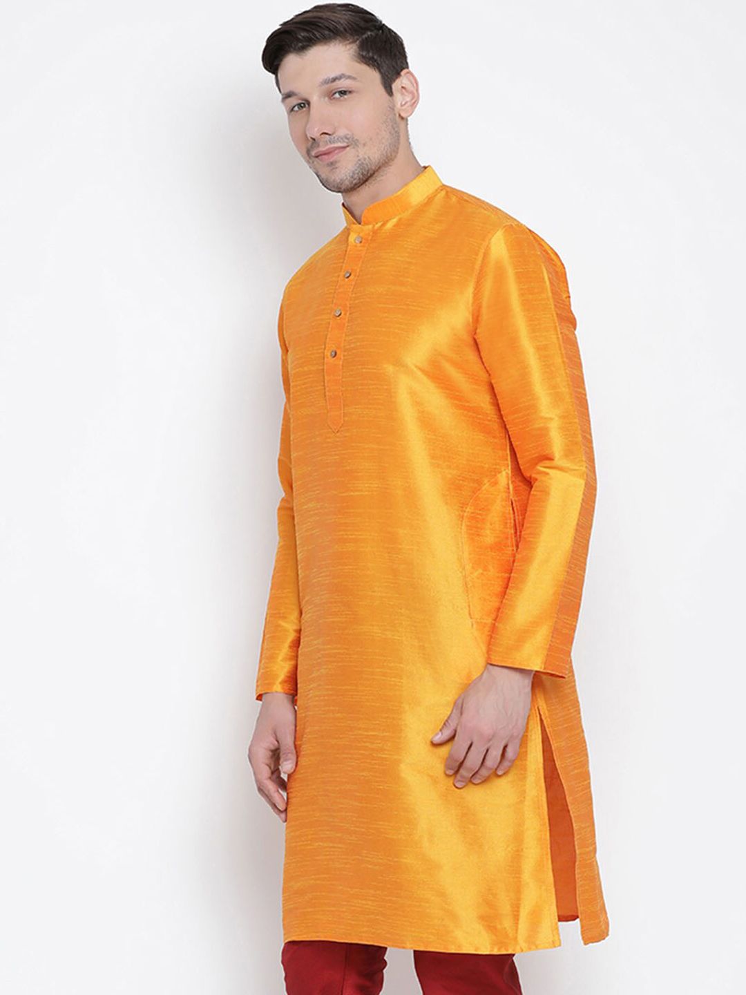 VASTRAMAY Men Orange Mandarin Collar Kurta