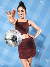 DressBerry Women Blinky Maroon Embellished Top & Skirt Party Co-Ords