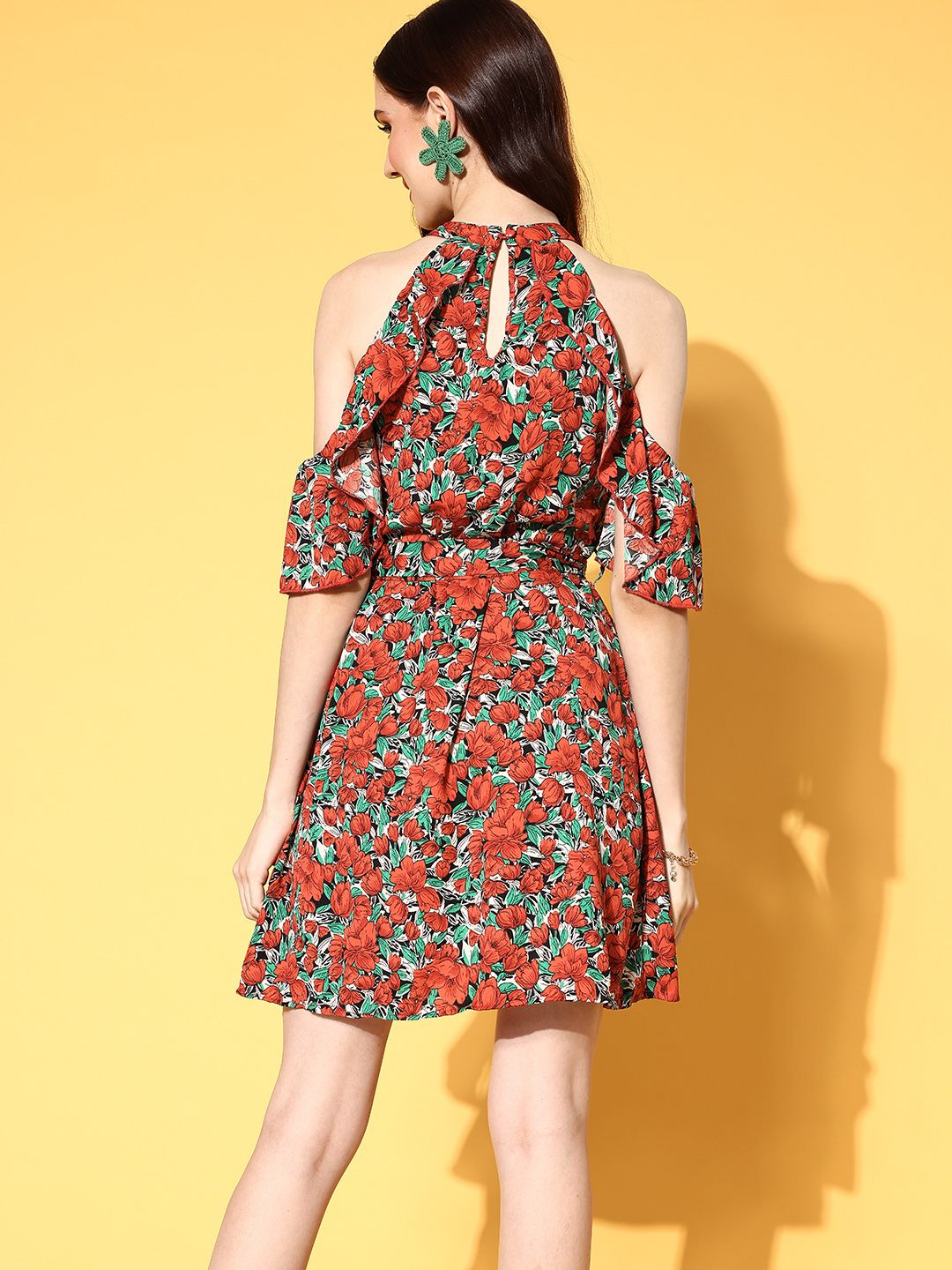 Berrylush Women Rust Floral Vacay Attire