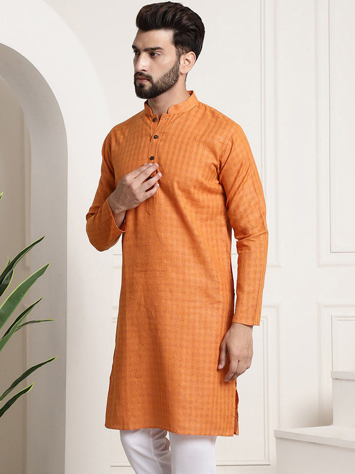 SOJANYA Checked Woven Design Mandarin Collar Straight Kurta
