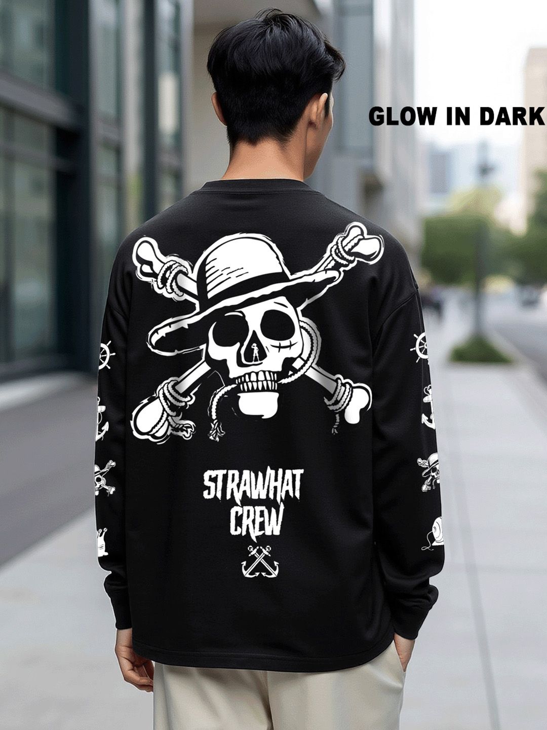 Bewakoof Official One Piece Merchandise Mugiwara Crew Printed Cotton Oversized T-shirt