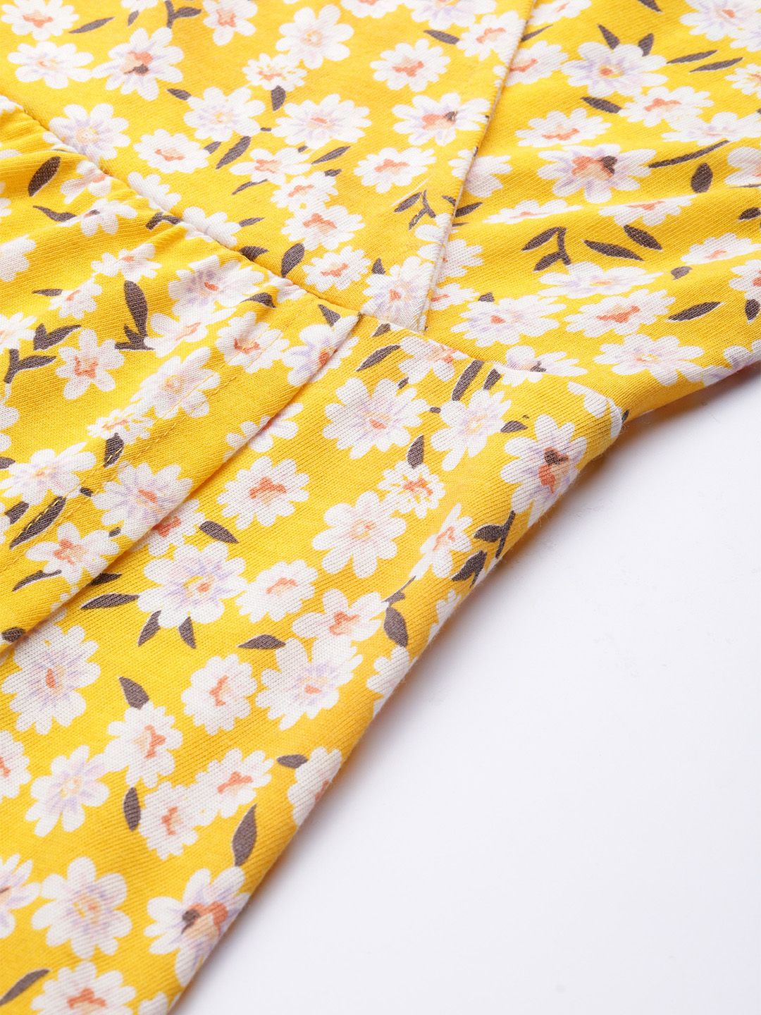 SASSAFRAS Yellow & Off-White Floral Printed Wrap Dress