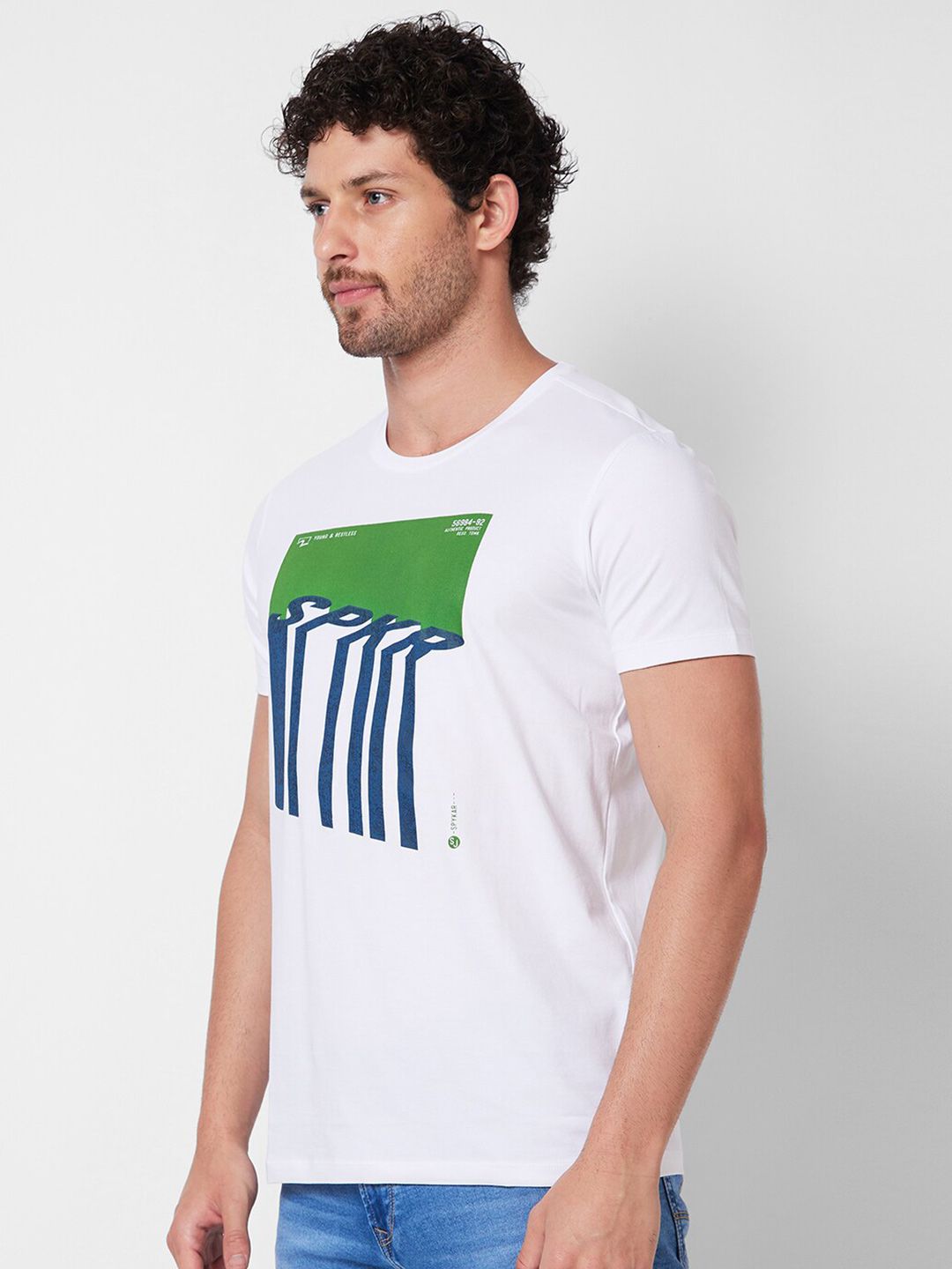 SPYKAR Graphic Printed Round Neck Cotton Slim Fit T-shirt