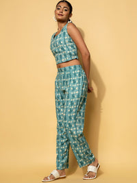 Libas 3 Pcs Printed Crop Top Palazzo With Jacket Co-Ords