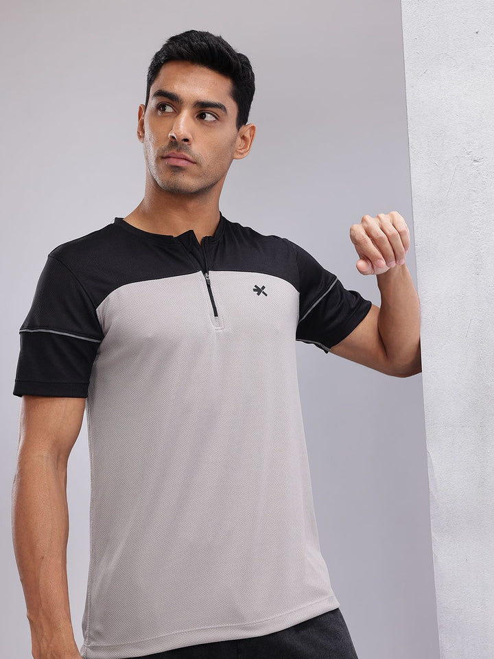 HRX by Hrithik Roshan Colourblocked Henley Neck Reflective Detail Running T-shirt
