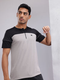HRX by Hrithik Roshan Colourblocked Henley Neck Reflective Detail Running T-shirt