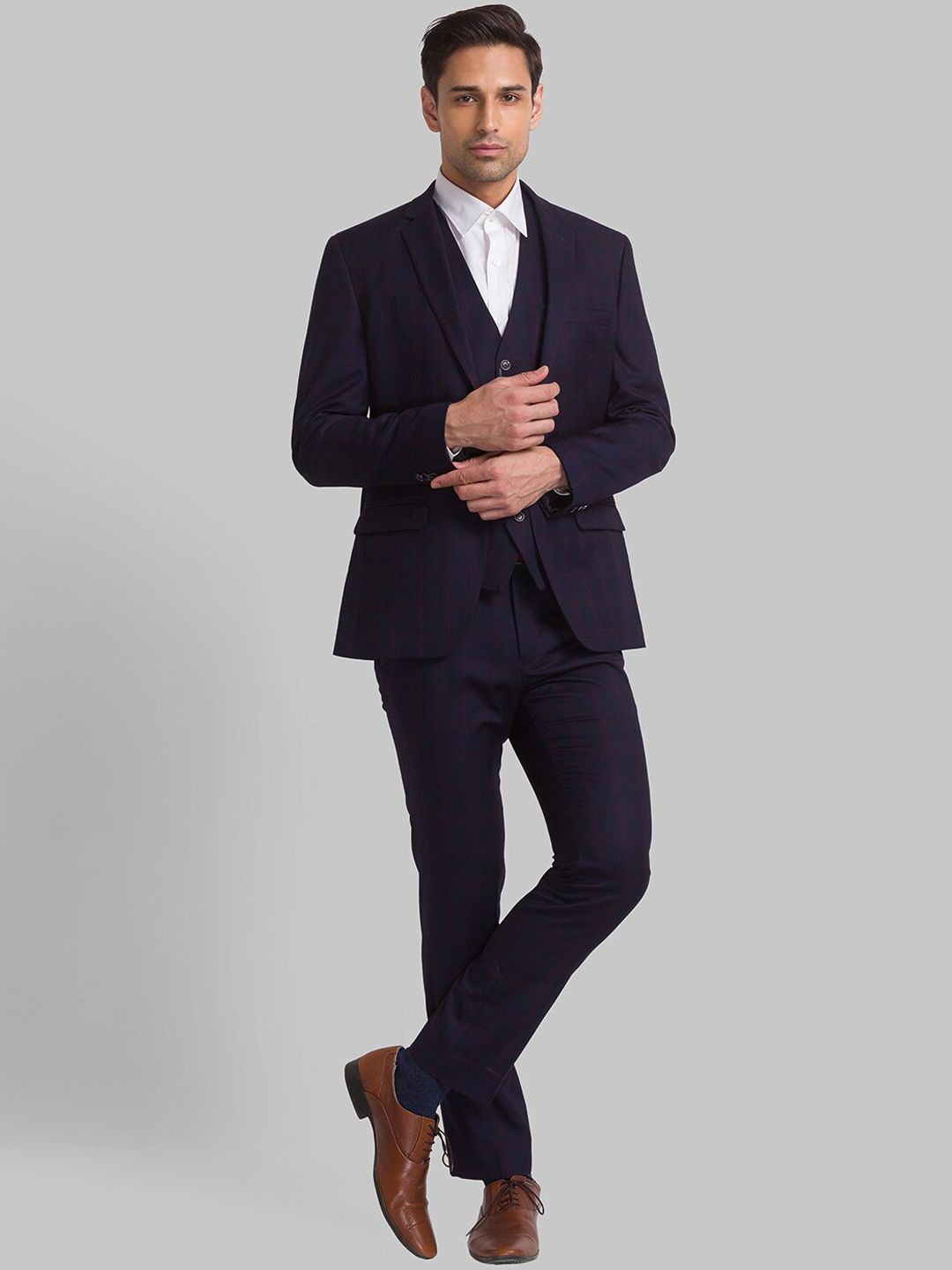 Park Avenue Men Checked Single-Breasted Super Slim-Fit 3-Piece Formal Suit