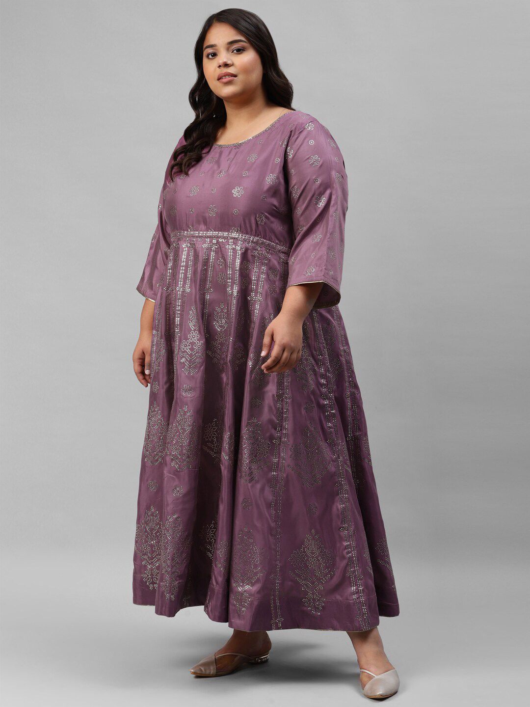 W Purple Women Plus Size Ethnic Motifs Maxi Dress