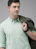 THE BEAR HOUSE Men Green Pure Cotton Slim Fit Striped Casual Shirt