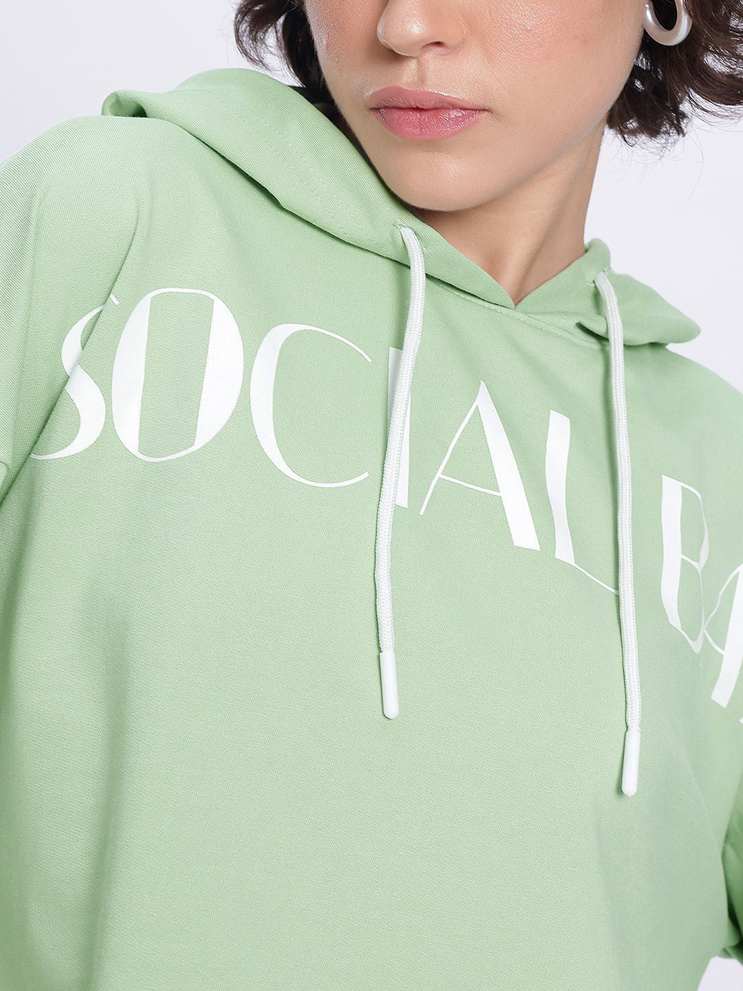 DressBerry Printed Hooded Boxy Crop Sweatshirt