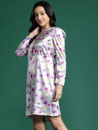 DressBerry Floral Print Satin Finish Cut-Out A-Line Mini Dress