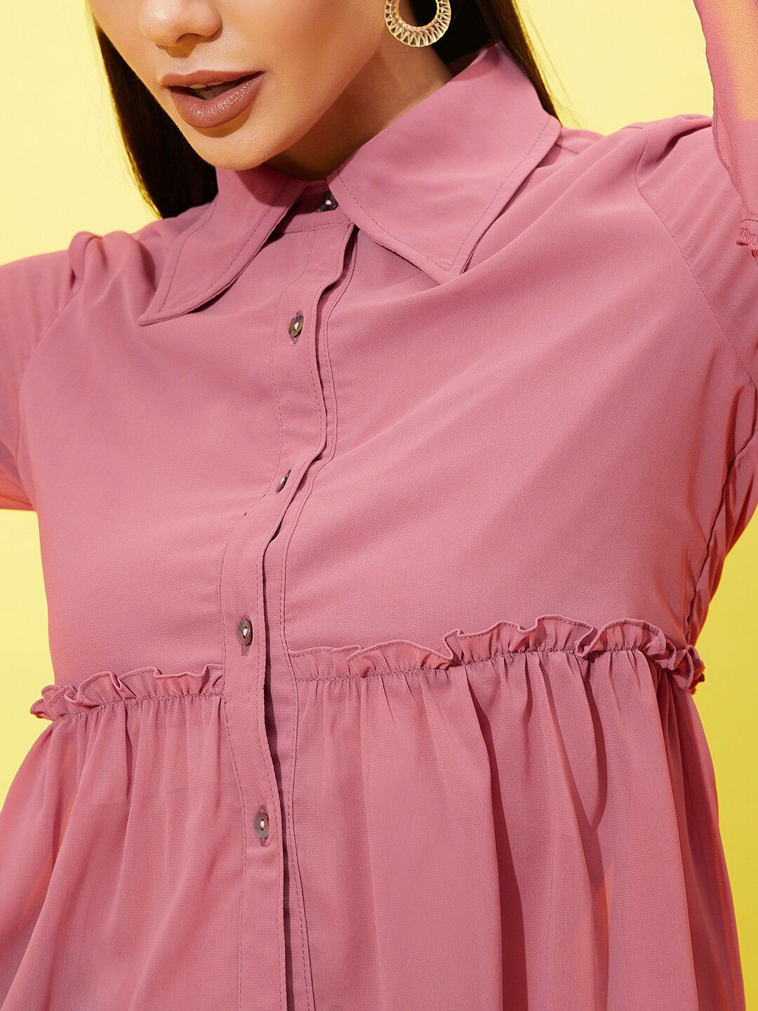 Athena Bell Sleeve Ruffled Shirt Style Top