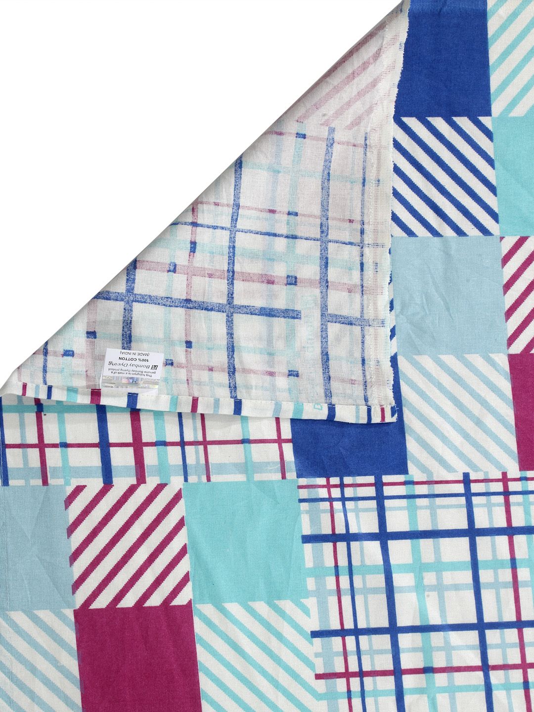 BOMBAY DYEING Marigold Blue Geometric Cotton 104 TC Queen Bedsheet & 2 Pillow Covers