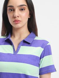 Bewakoof Striped Polo Collar Pure Cotton Oversized T-shirt