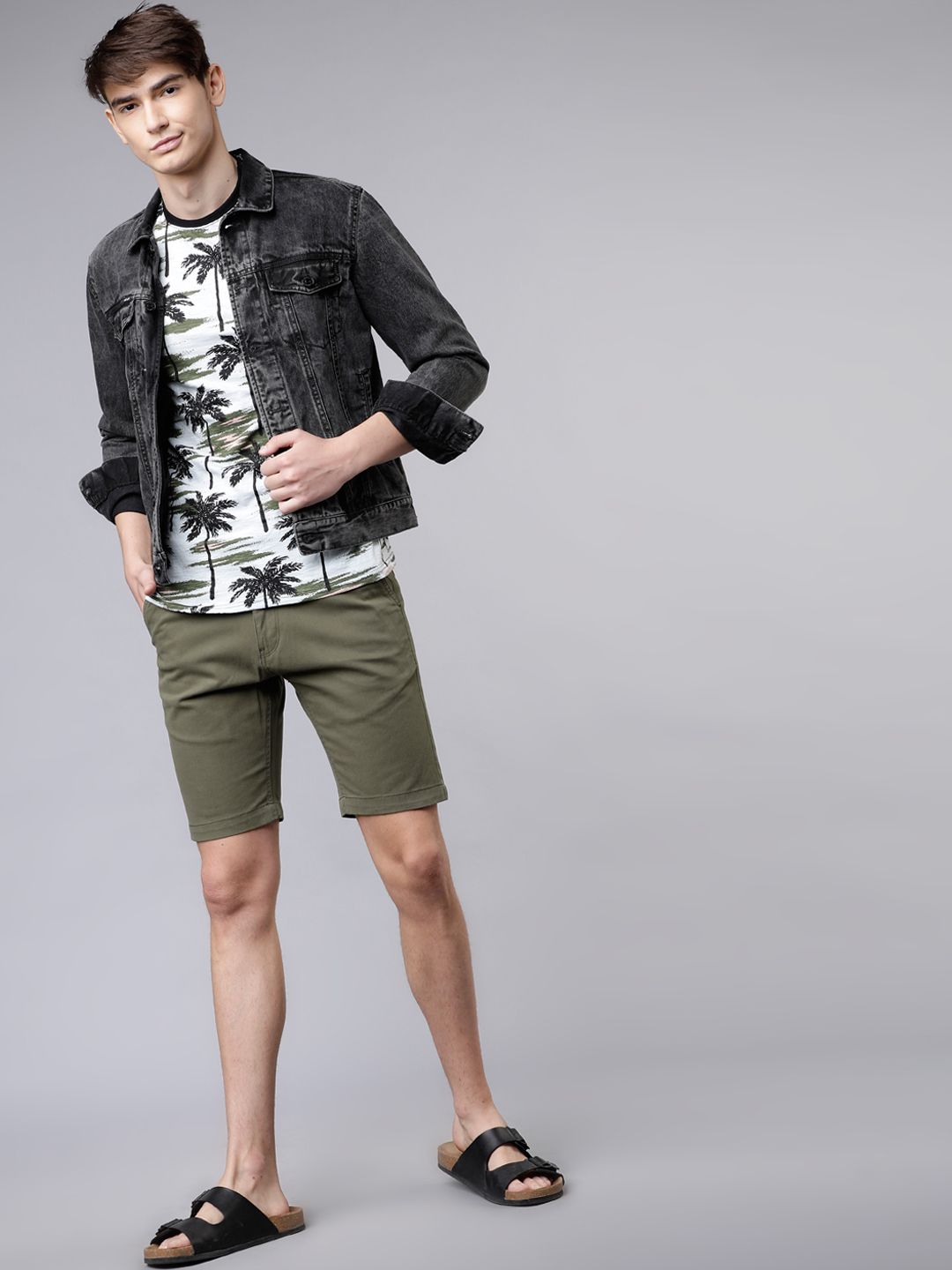 HIGHLANDER Men Olive Green Solid Slim Fit Chino Shorts
