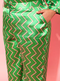 CURVY STREET Women Green Relaxed Loose Fit Trousers