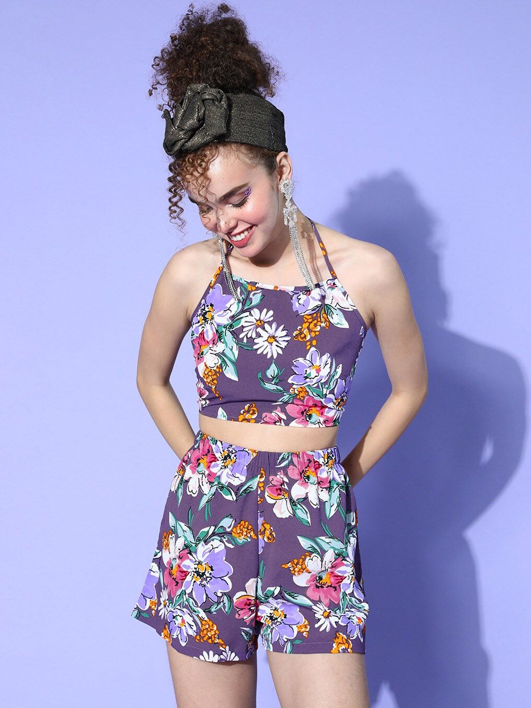 Berrylush Women Purple Floral Printed  Co-Ords