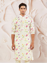 VASTRAMAY Men Cream Floral Printed Kurta