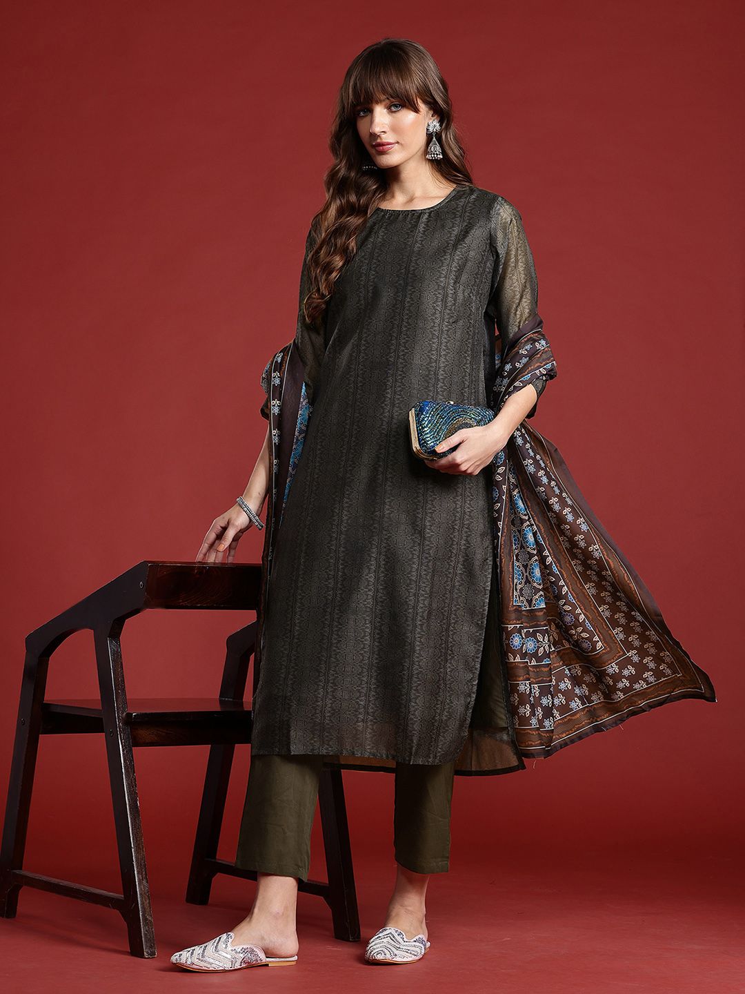 Anouk Women Ethnic Motifs Printed Regular Kurta with Trousers & With Dupatta
