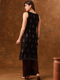 Anouk Black Ethnic Motifs Printed Sleeveless Straight Kurta
