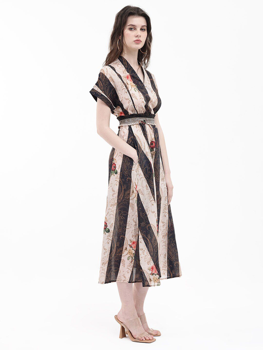 RAREISM Striped A-Line Midi Dress