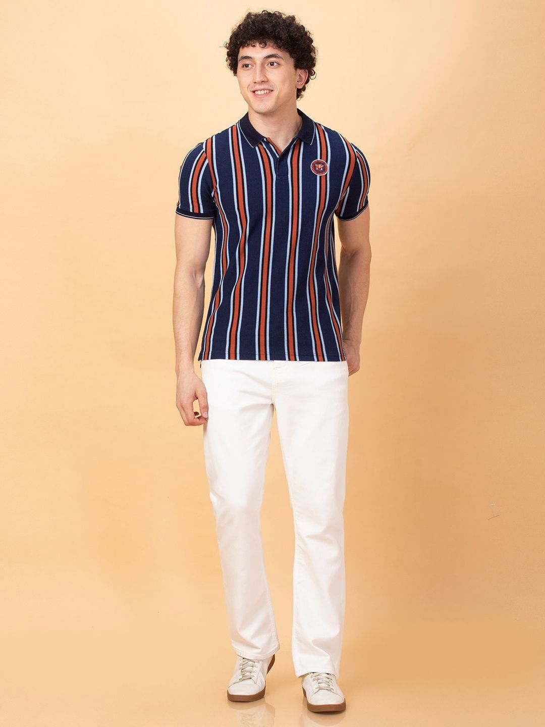 Being Human Men Striped Polo Collar Pockets T-shirt