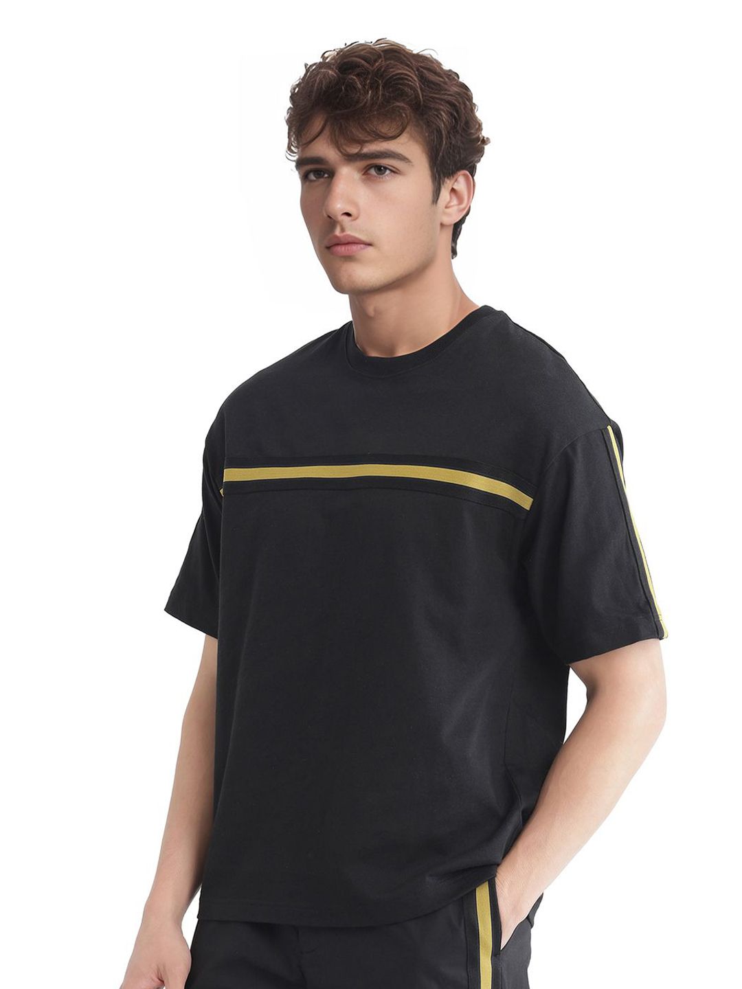 RARE RABBIT Men Striped Round Neck Cotton T-shirt