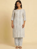 W Floral Printed Round Neck Straight Kurta With Trouser