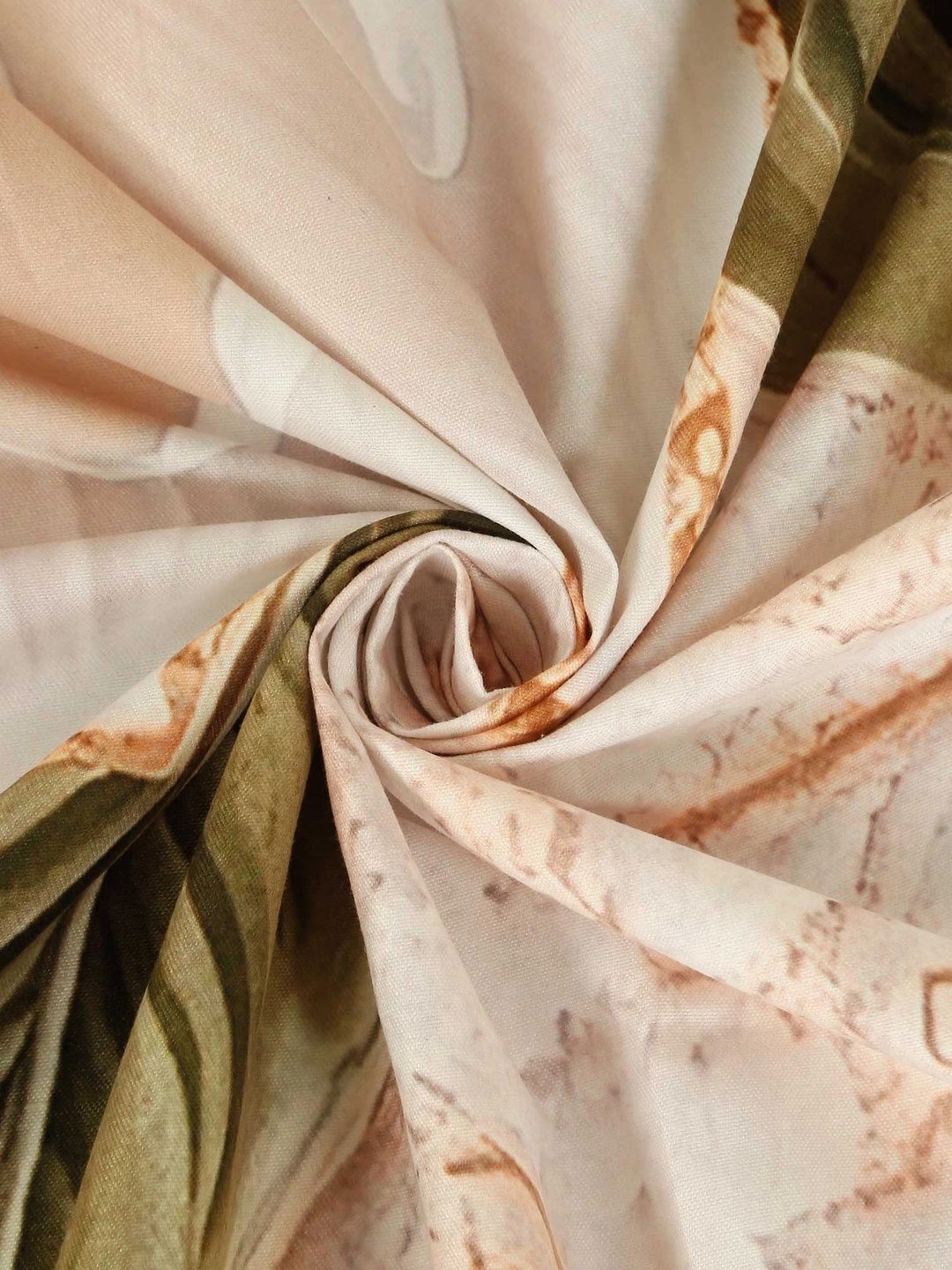Moda Rapido X KLOTTHE Cream-Coloured & Green Floral 400 TC King Bedsheet with 2 Pillow Covers