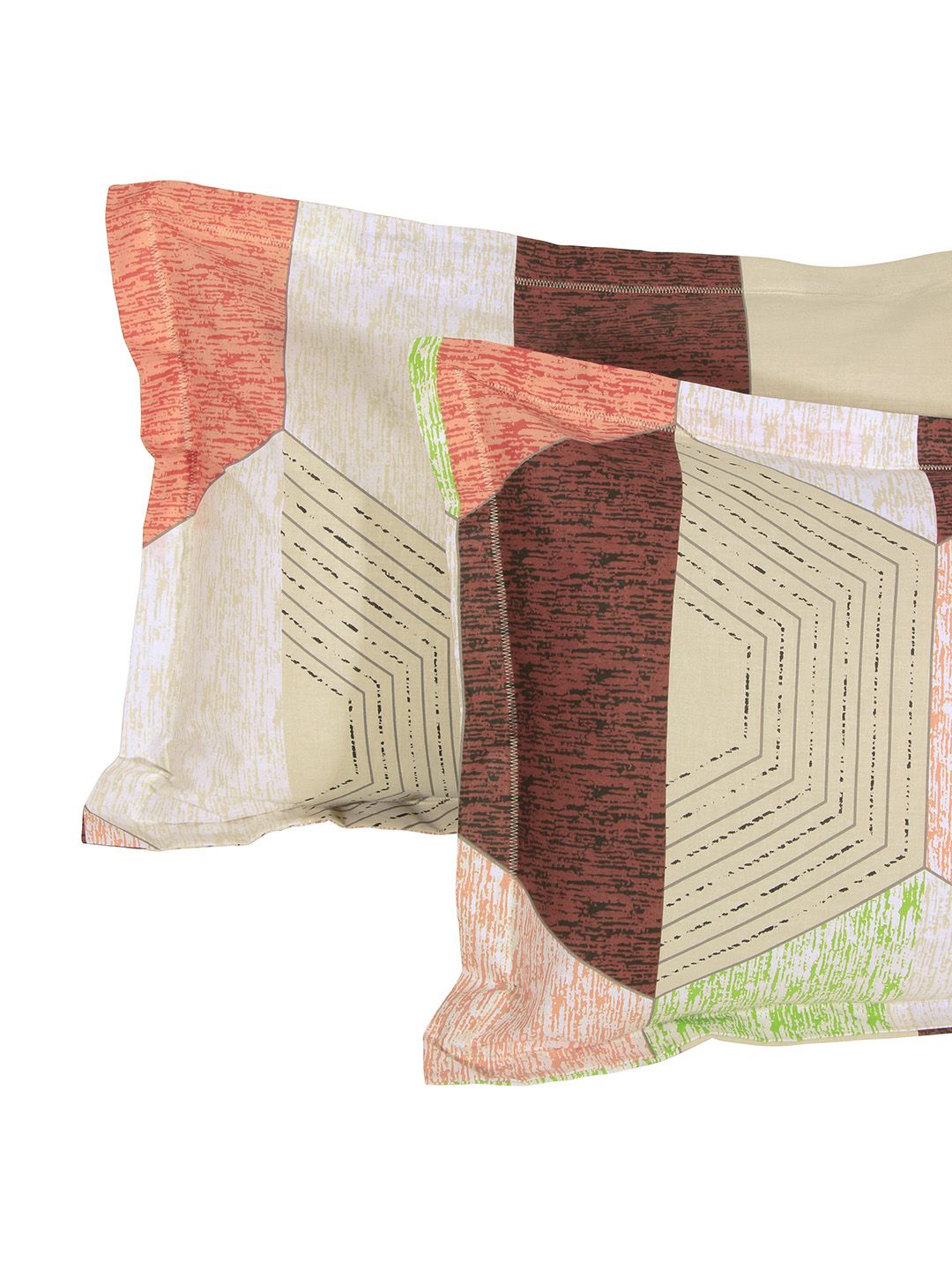 Story@home Cream-Coloured Geometric 144 TC Cotton 1 Queen Bedsheet with 2 Pillow Covers