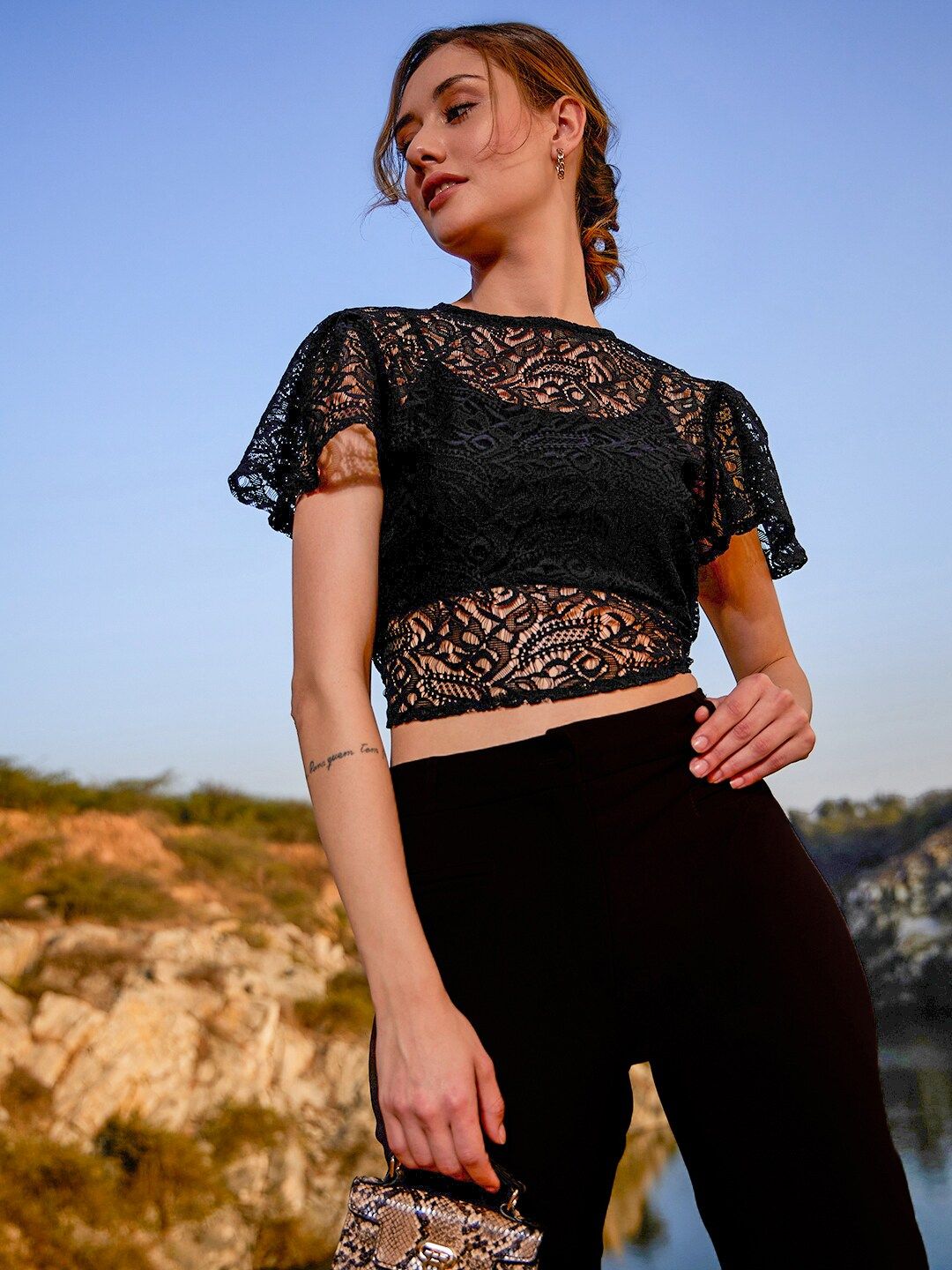 Athena Lace Back Knot Crop Top