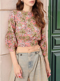 DressBerry Holiday Blooms Cinched Waist Crop Top