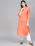 Libas Women Coral Orange Solid Straight Kurta