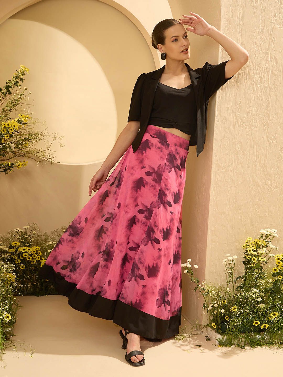 Antheaa Sleeveless Crop Top With Skirt And Jacket