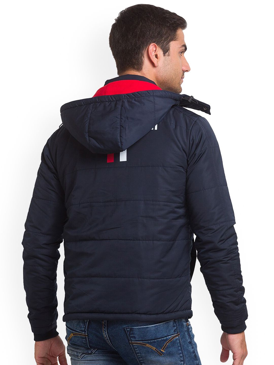 Being Human Men Navy Blue Sporty Jacket with Patchwork